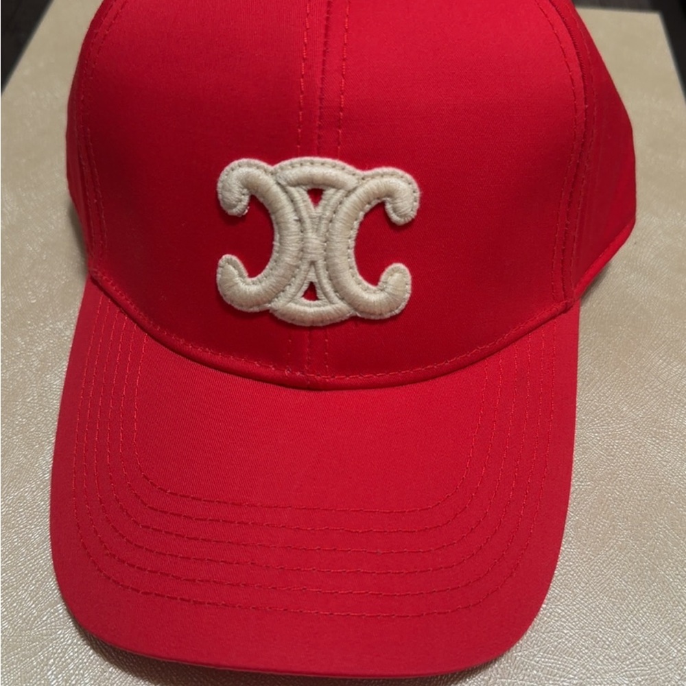 Celine Red Cap with Embroidered Logo